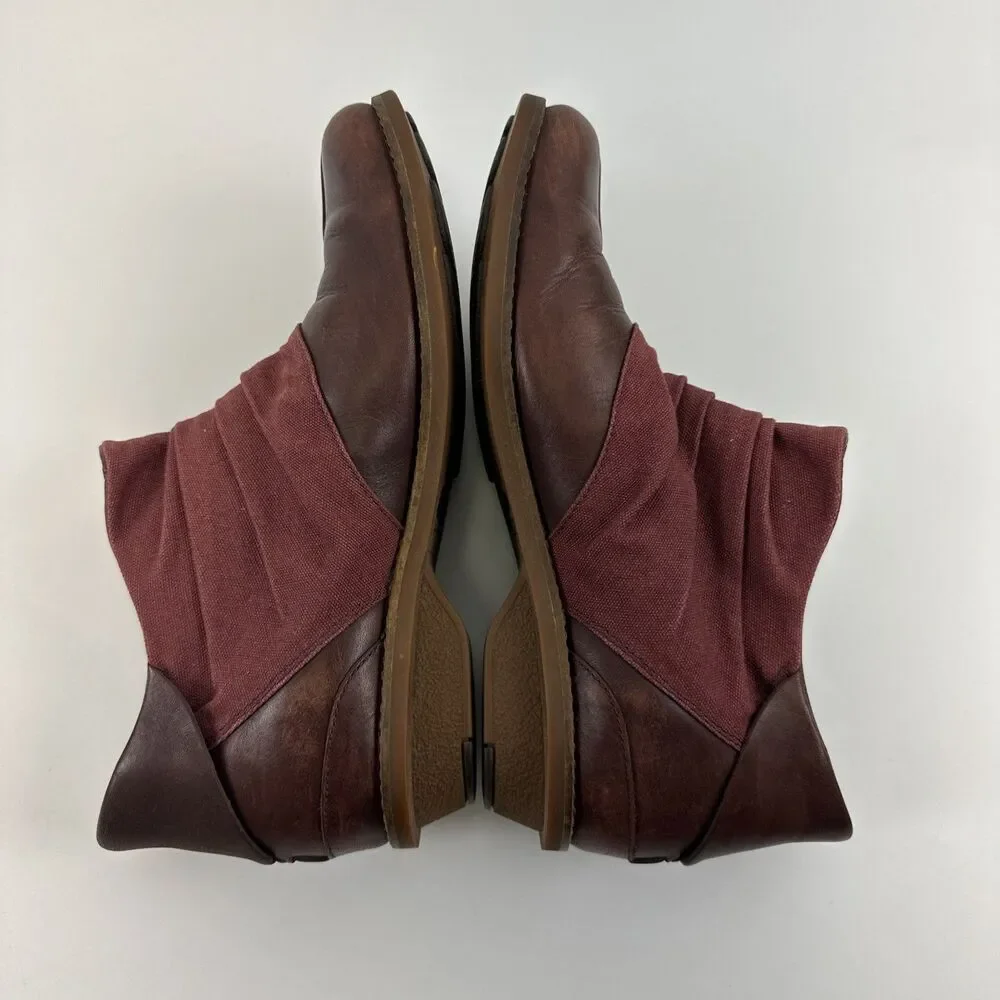 Merrell Adaline Bluff Bootie Maroon Leather Ruched Ankle Pull On Boot Womens 8.5